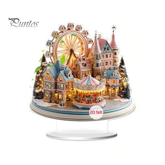 Christmas Tree Tabletop Decor 2D Acrylic Ferris Wheel Ornament for Holiday Tree, Festive Room Interior Decoration Display Board, Decoration,