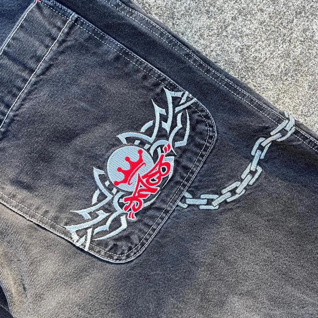 JNCO Jeans Vintage Hip Hop Loose Jeans Men's Gothic High Waist Wide Legs Pants Streetwear