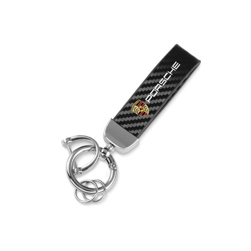 Car Accessories Decorat Carbon Fiber Keychain Keyring For Porsche Panamera Taycan 911 718 Macan Cayenne Boxster Cayman 918 Pajun