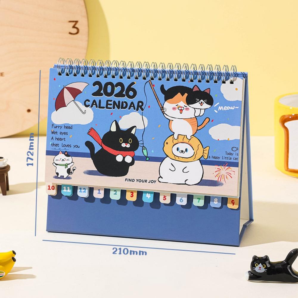 Cow Cat Series 2026 Desk Calendar Memo Notes One Month To View Tabletop Schedule Cartoon Coil Binding Monthly Calendar School