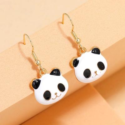 Classic National Treasure, Super Cute Panda Earrings, Black and White Oil Dripping Bamboo Bear Small Animal Earrings.