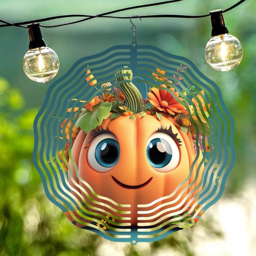 Metal Wind Chime with Pumpkin and Autumn Leaf Design No Battery Needed for Garden Courtyard Indoor Outdoor Decor Holiday Gift