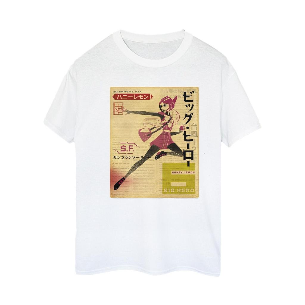 Disney Womens/Ladies Big Hero 6 Baymax Honey Lemon Newspaper Cotton Boyfriend T-Shirt