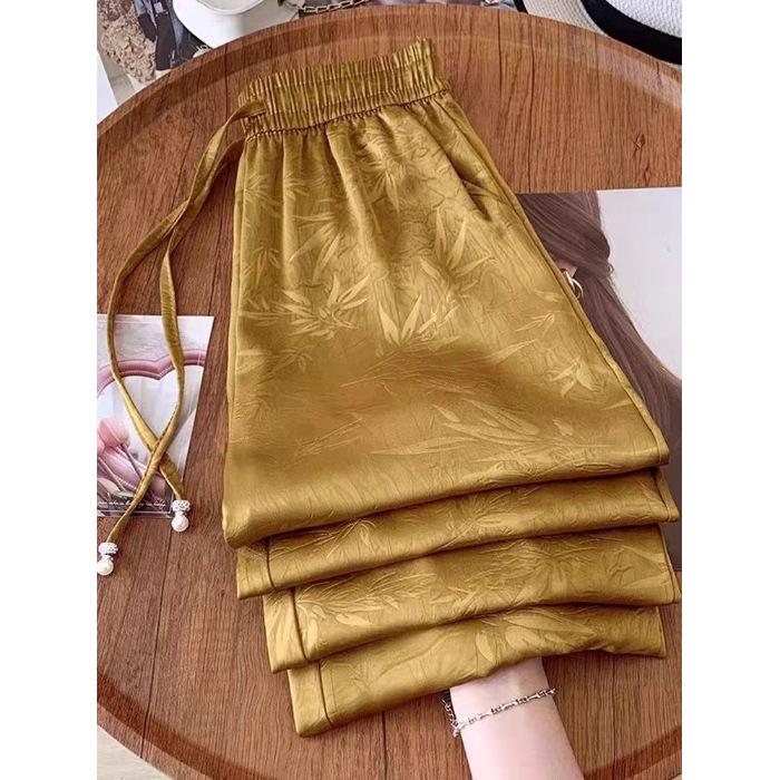 

2025 New Style Petite Women s Satin Wide-Leg Pants with Elastic Waist 2XL жёлтый