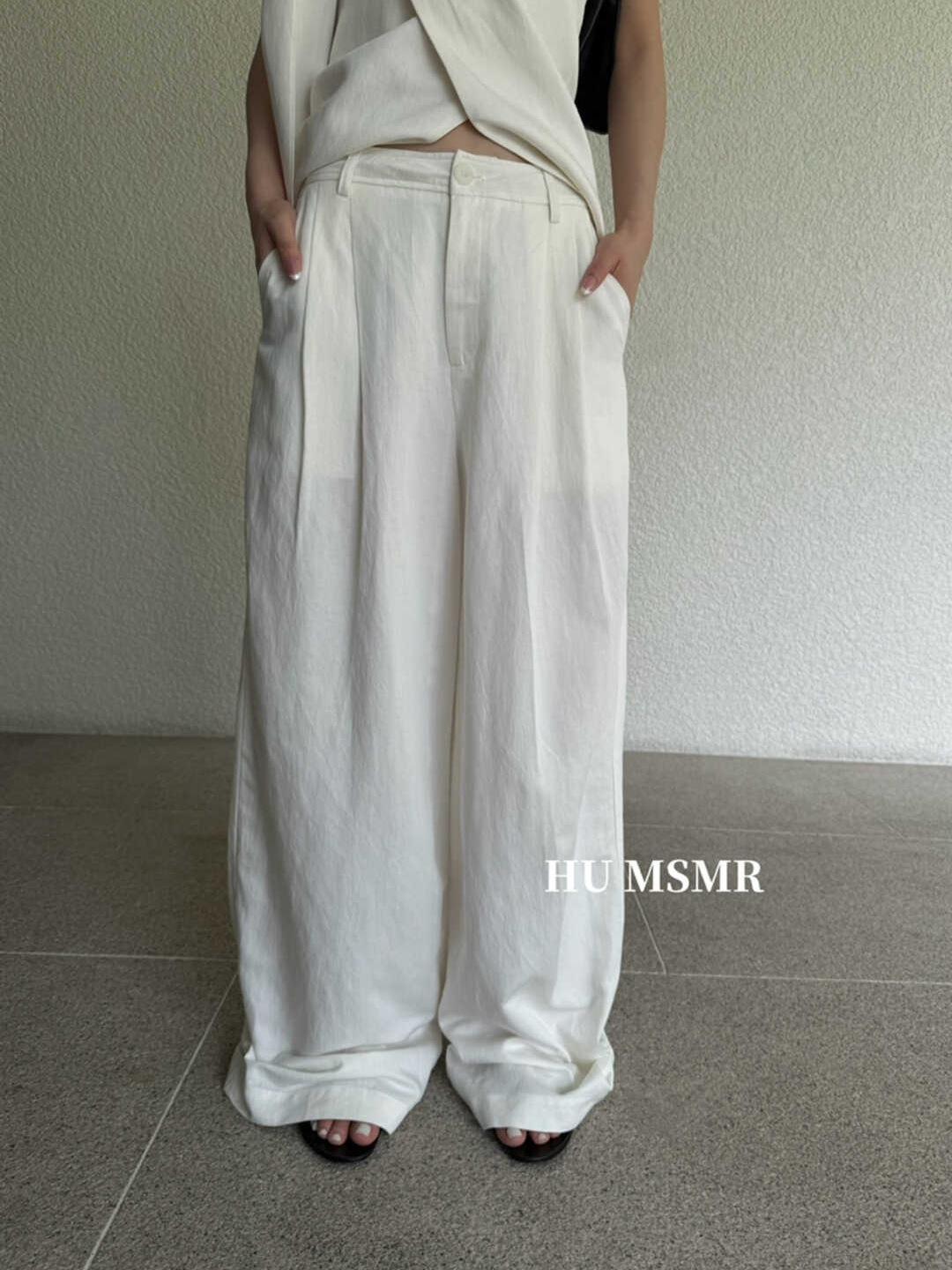 HUMSMR Early Spring Minimalist Wide-Leg Casual Pants C6062 Medium белый