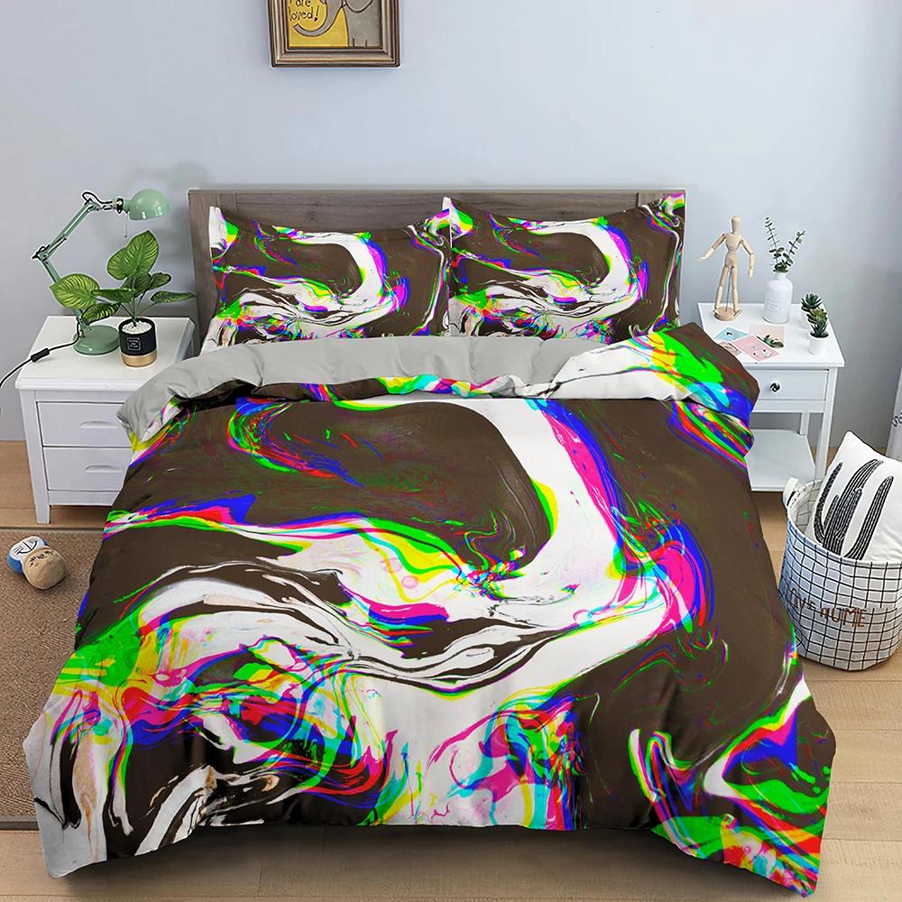 3D abstraktní povlak na přikrývku King Queen Size Barevné vlnité povlečení Set Psychedelický geometrický měkký povlak na přikrývku s povlakem na polštář