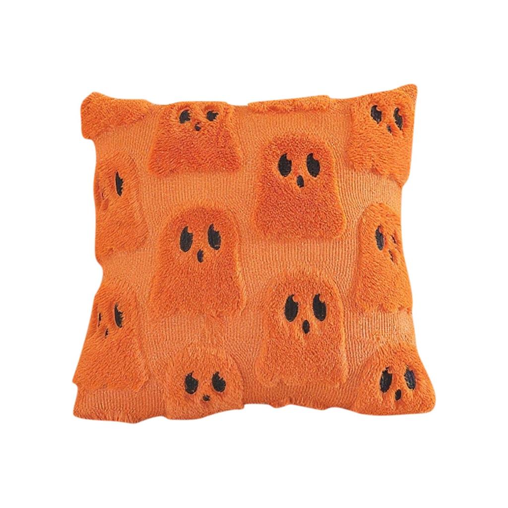 Square Plush Pillow Cover with Ghost Pattern Decorative Cushion Case Soft Textured Fabric 45x45cm Removable Zipper Closure for Sofa Chair Bed Home