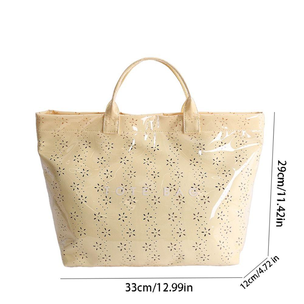 Simple Waterproof Transparent Jelly Bag Letter Print Hollow Out PVC Tote Bag Large Capacity Flower Beach Bag Fitness Bag