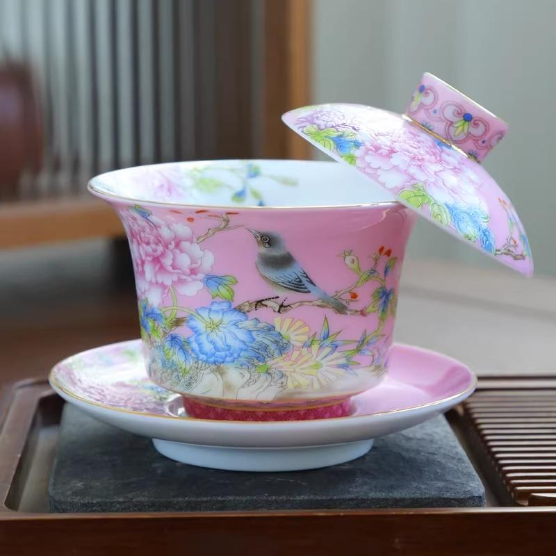 150ml Enamel Covered Bowl Hoverable Women s Tea Bowl Ceramic Covered Non Hot Tea Cup Large Capacity Kung Fu Tea Set 11x9cm 150ml