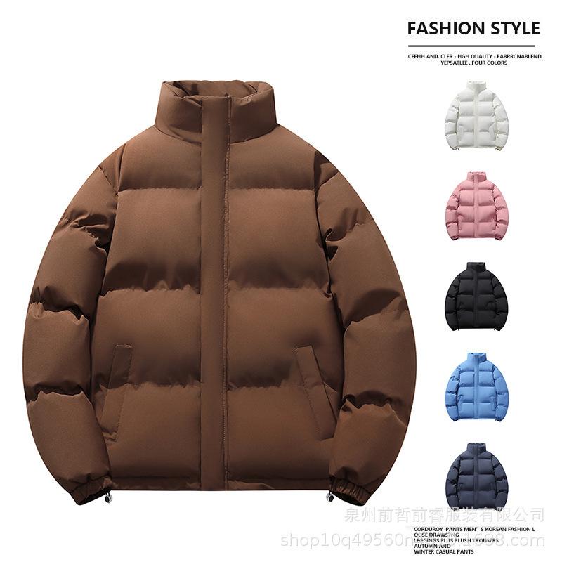 Men's winter new stand-up collar solid color thickened long-sleeved cotton-padded clothes trendy men's warm and casual personalized cotton clothes