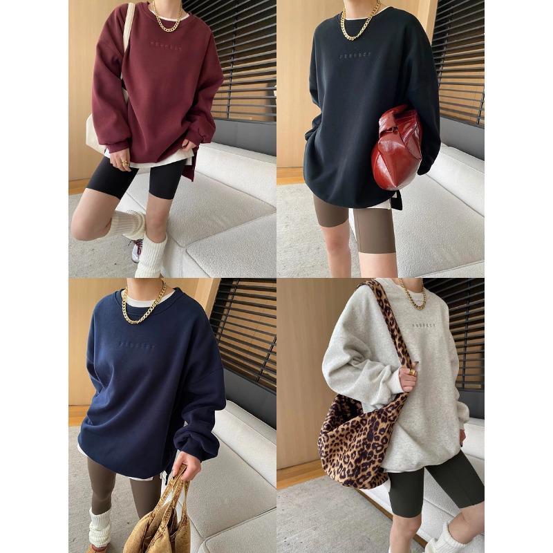 Sinan Holiday Blogger Style Embroidered Round Neck Drop Shoulder Plus Velvet Sweater SN6840