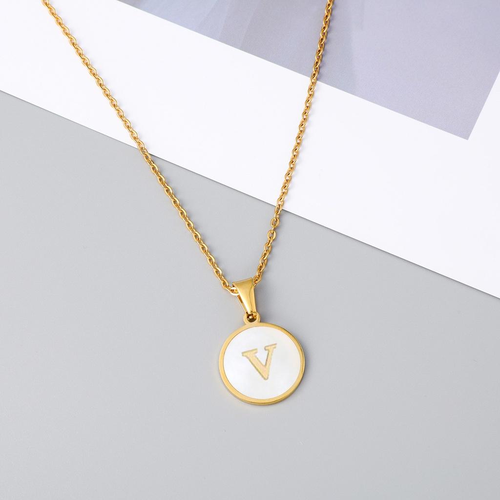 Stylish Stainless Steel Shell Letter Necklace For Women Round Titanium Steel Pendant Necklace With English Alphabet Letters