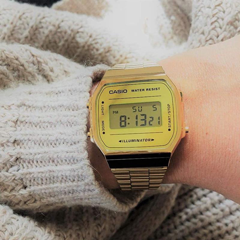 Casio VINTAGE series-A168 retro classic small square quartz movement resin strap Japanese and Korean watch men's watch gold dial A168WEGM-9