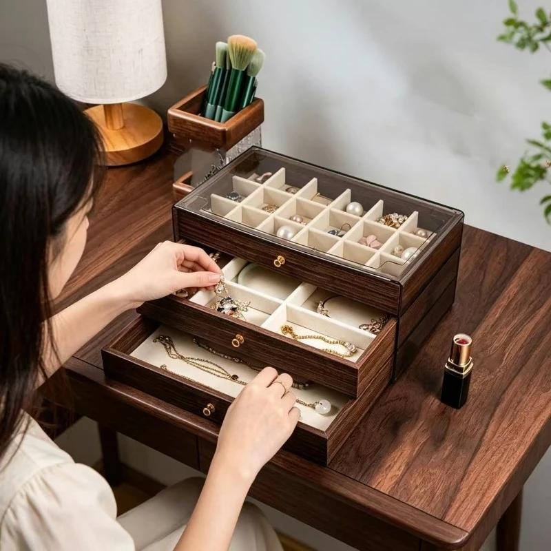 New Bestseller Multi-layer Wooden Jewelry Box Transparent Window Rings Necklace Jewelry Storage Case Organizer Bracelet Earrings