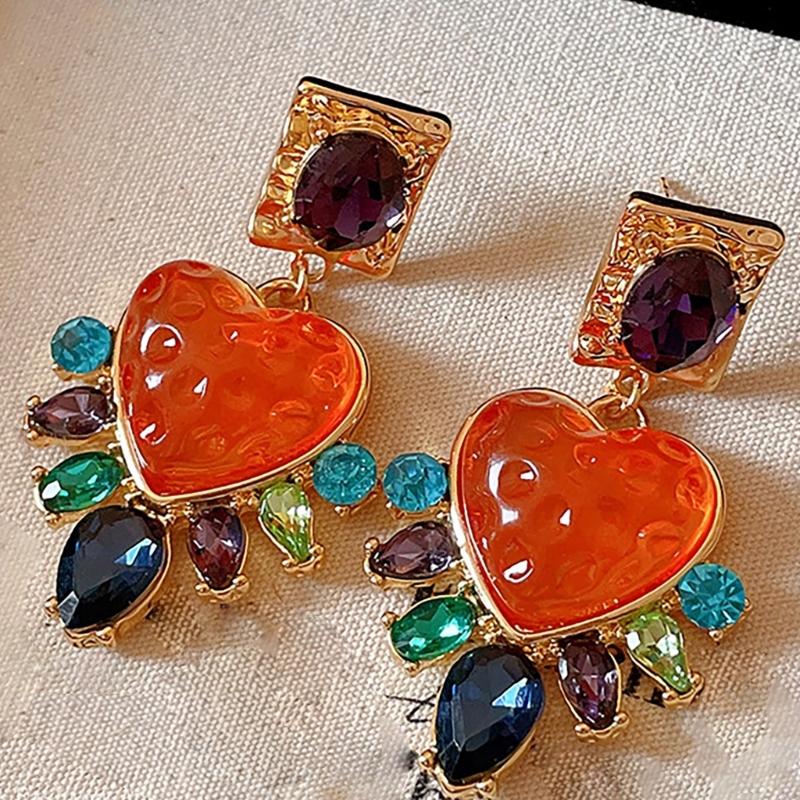 Heart Dangle Drop Earrings for Women 18k Gold Plated with Multicolor Crystal Rhinestones and Amethyst Cubic Zirconia
