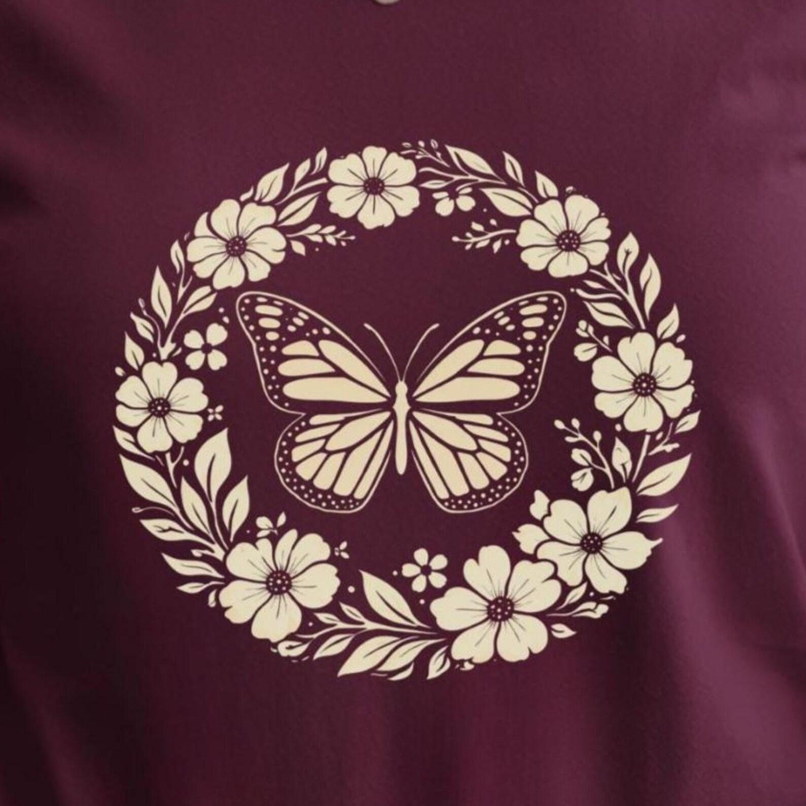 Butterfly Floral Wreath Shirt | Botanical Boho Graphic Tee S