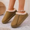 Fashion Women's Shoes Wide Fat Feet Retro Platform Outside Wear Autumn and Winter Plus Fleece Baotou Half Slippers Plus Size