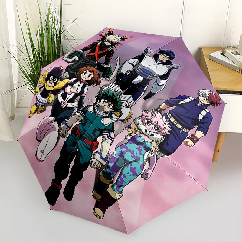 1pc My Hero Academia Characters Automatic Folding Umbrella, Portable 3-Fold Design with 8-Bone Iron Frame, Outdoor for Fans, Travelers, Everyday Use,
