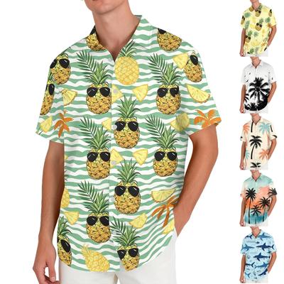 Herrskjorta Hawaiian Kortärmad Knäppning Casual Lös Passform Andningsbar Semester Strandskjorta Lätt Sommartopp