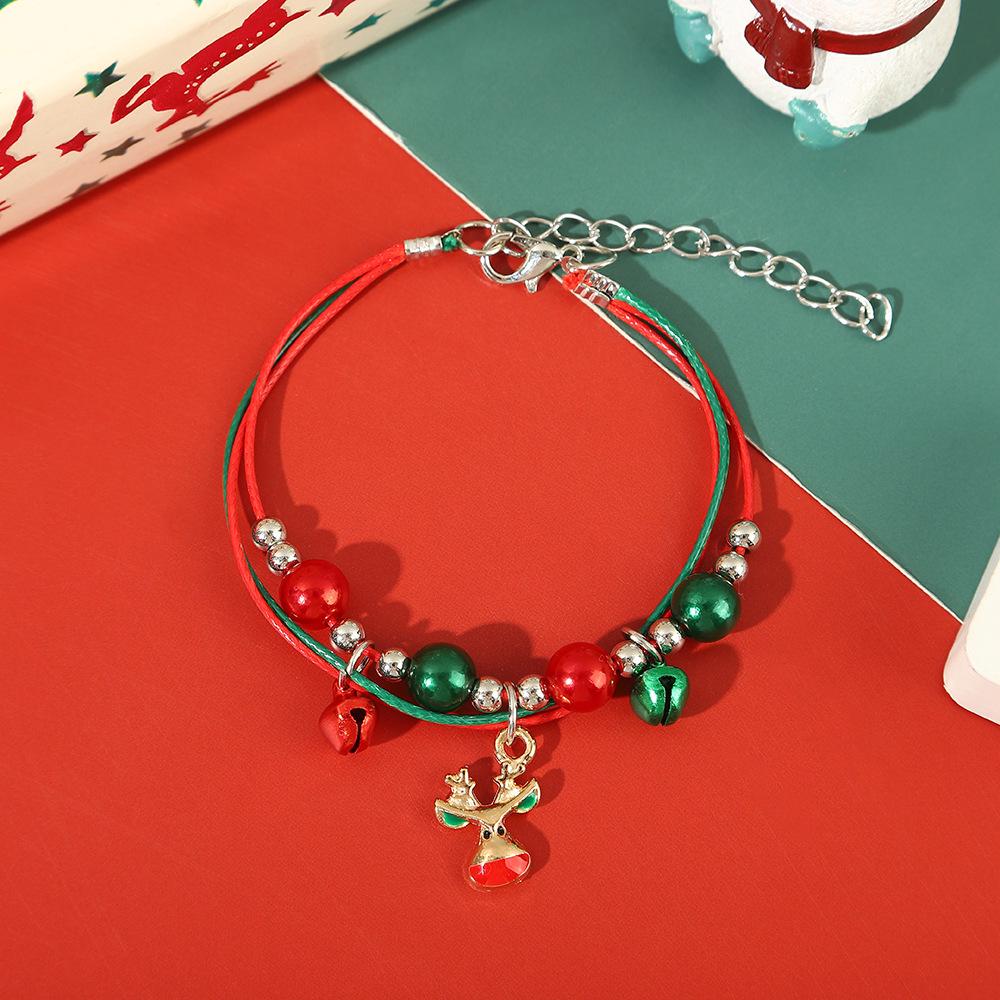 Hand-Woven Christmas Reindeer & Santa Claus Adjustable Bracelet with Snowflake & Bell Charms