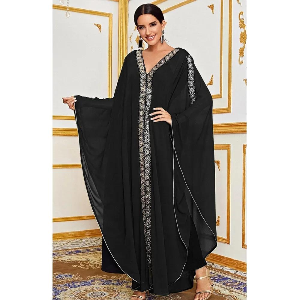 Morocco Kaftan Dubai Hooded Maxi Dress Bat Sleeve Farasha Kaftan Muslim Women African Open Kimono Boubou Evening Dresses