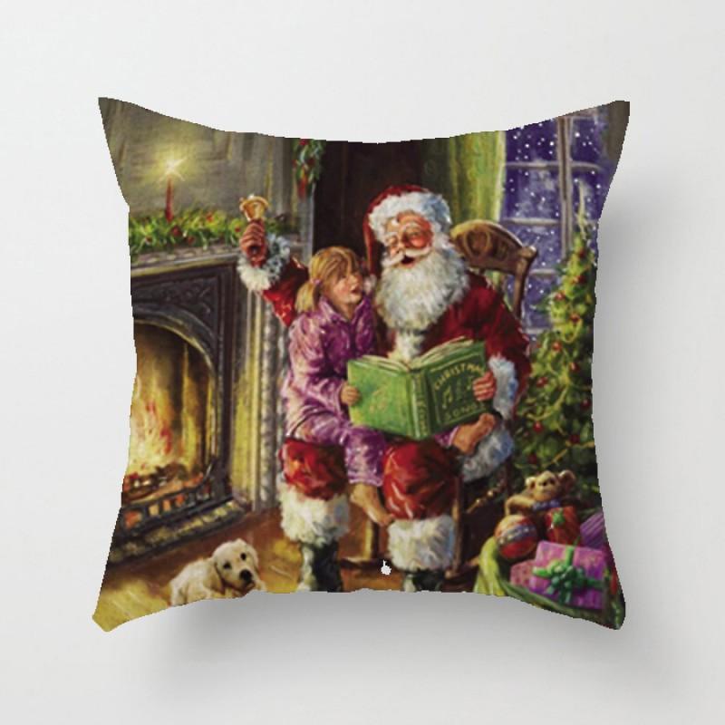 Christmas Cartoon Hand-Drawn Decorative Pillow Cover 45x45cm Living Room Car Holiday Home Decor