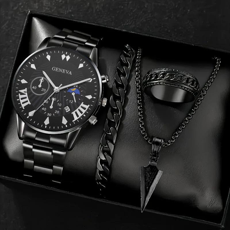 Watch Men's Set Gift Dial with Calendar Steel Belt Men's Watch Business Luminous Watch