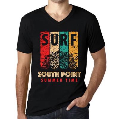 Men's Vintage Tee Shirt Graphic T Shirt V Neck Surf Summer Time SOUTH POINT Deep Black