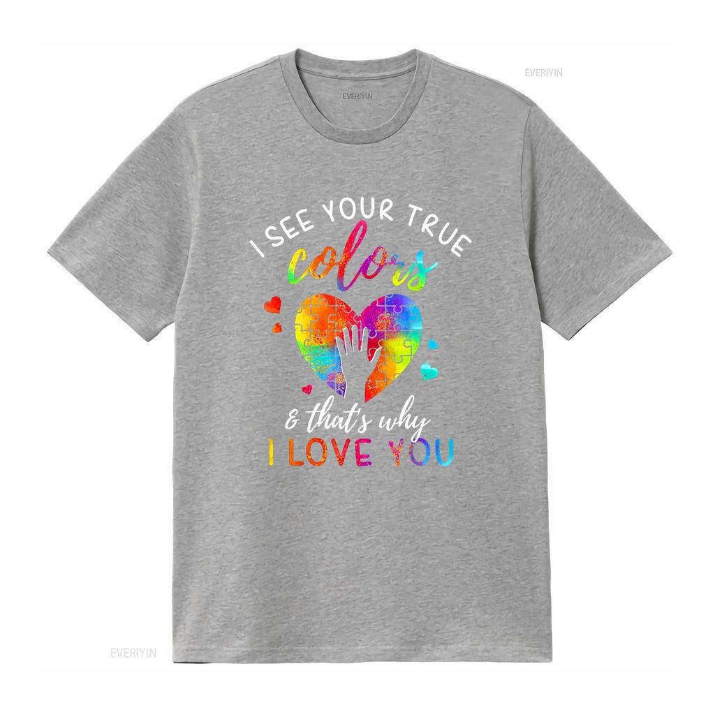 I See Your True Colors Puzzle World Autism Awareness Month T Shirt Women Tops vintage Washed Unisex Stretched streetwear Casual