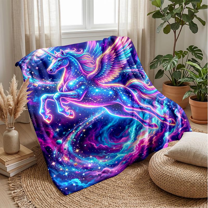 Cosmic Unicorn with Flowers Blanket Personalized Name Flannel Blanket Soft Cozy Plush Throw for Sofa Bed Lightweight Home Decor