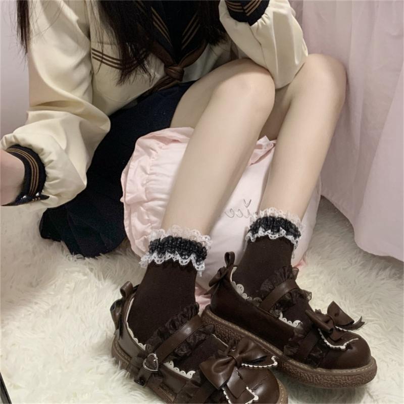 Stylish Lace Ruffle Socks Korean Fashion Comfortable Cotton Material Perfect for Everyday Wear