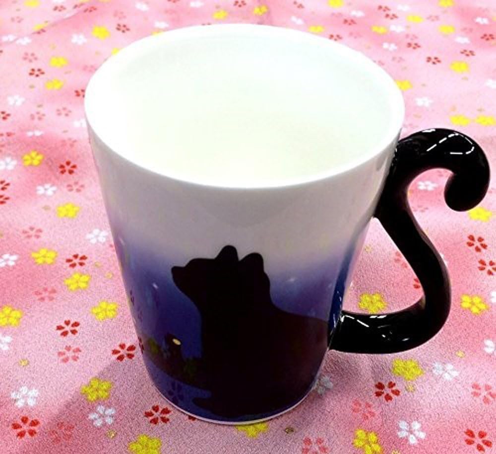 Artha Twin Black Transforms from Black to White When Filled with Hot Stylish Mugs with Tail Arrives in a Heart Shape Mugs, Cat, Color-Changing/Dawn,