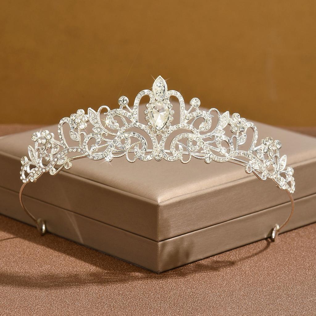 Damen modisches Design, Blatt-Halskette, Ohrringe, Zirkon-Set mit Krone, Hochzeitsfeier, Weihnachtsgeschenk