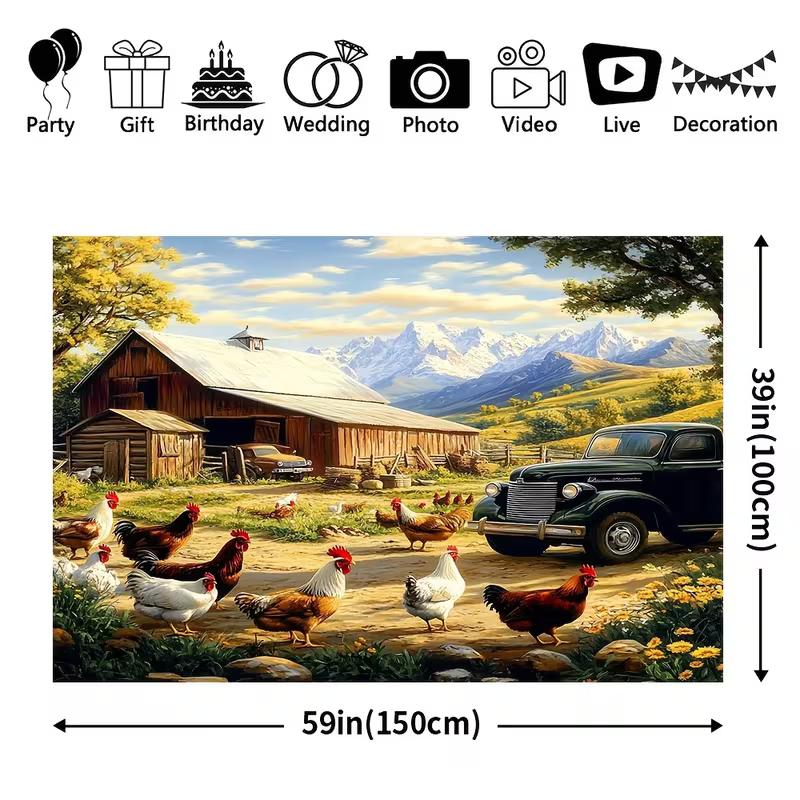 

2D Rustic Farm Wall Hanging, Chickens, Barn, Classic Truck and Landscape 47.2x31.5inch/120*80cm