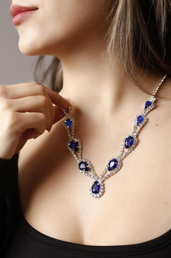 Sada náhrdelníku a náušnic z postříbřeného kamene Hurrem Set pro zvláštní příležitosti Svatební sada Choker