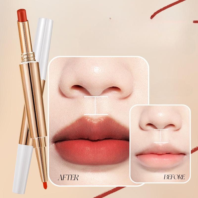 Růžový esenciální olej Dvojhlavá rtěnka Bez blednutí barvy Nelepí se na hrnek Tužka na rty Sametově matná Pro světlou pleť Kosmetika pro růžové rty