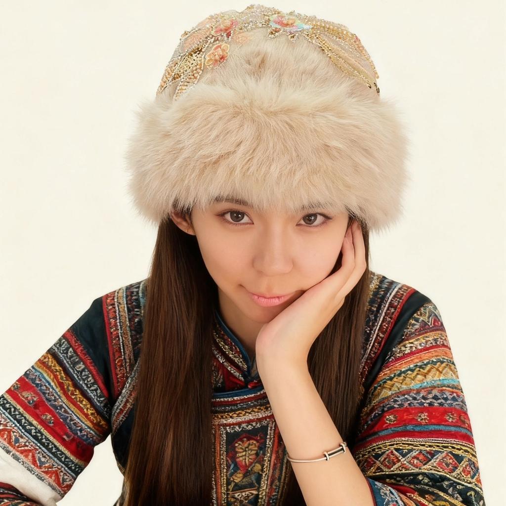 New Plush Hat Fashionable Foreign Style Warm Ethnic Style Winter Imitation Fox Cold Ear Protection Thickened Embroidered Hat