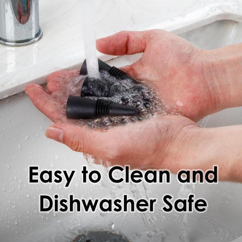 6PCS Black Silicone Wine Bottle Stopper with Threaded Seal Ring and StainlessTop, Suitable for Wine Bottles