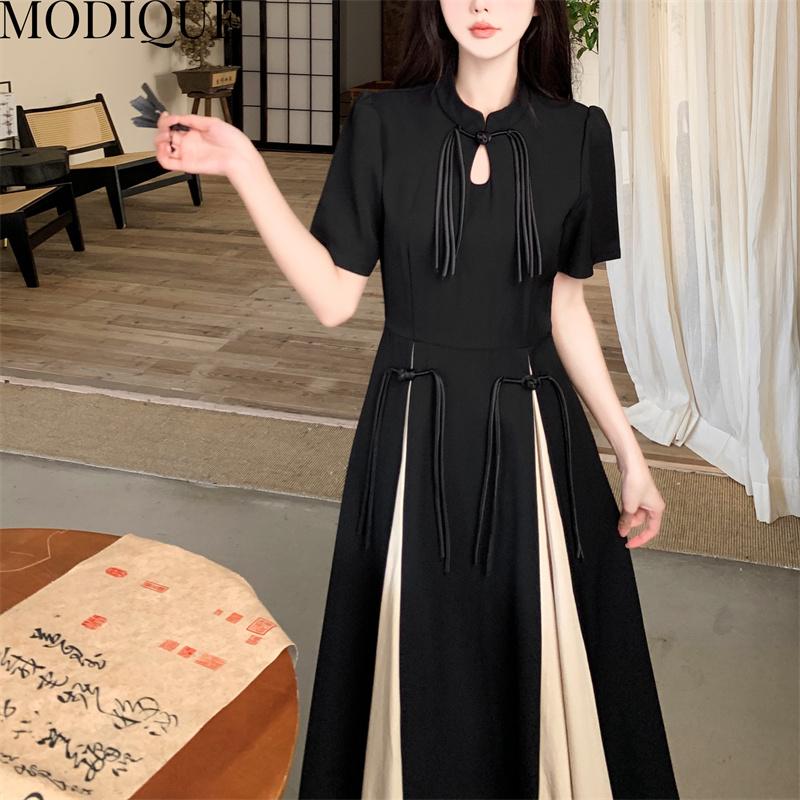 MODIQUE Sommer Plus Größe Neue Lange Kleid Shirt Frauen Lose Grundlagen Vintage Baumwolle A-Line Kleid Casual Solide Weibliche Kleider oansatz Kurzarm