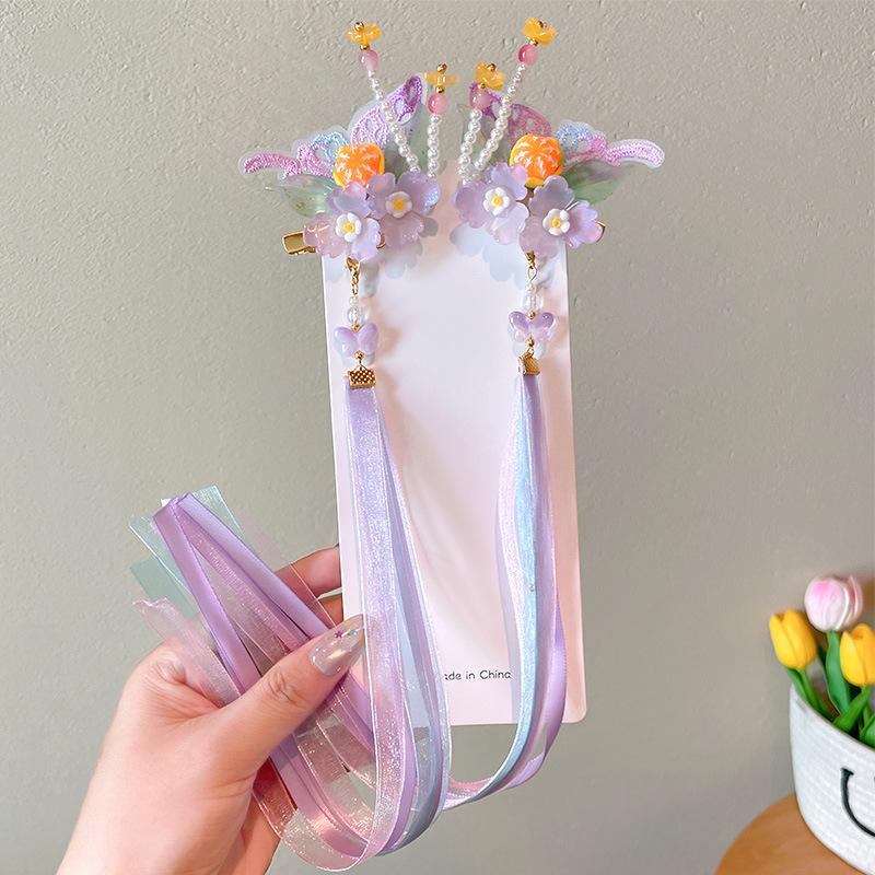Mid-Autumn Hanfu Fairy Hair Clip - Women's & Children's Ancient Style Floral Tassel, Sweet Accessory for Girls