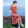 2026 Summer Red Floral Print A-Line V-Neck Dress