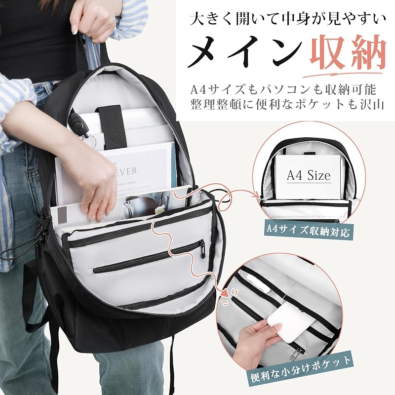 [Vulmoon] Lightweight Waterproof Backpack, Fits 15.6-inch Laptop and A4 Sizes, Stylish Backpack, Anti-theft, Suitable for Students (Elementary,