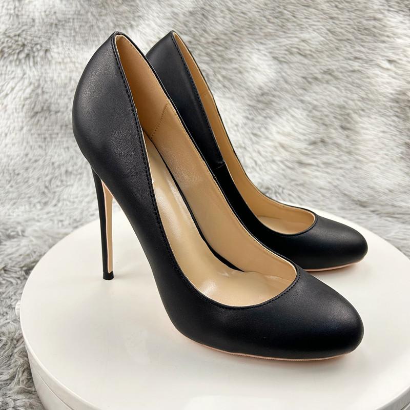 NoEnName_Null Elegant Women Matte Black Round Toe High Heel Formal Dress Shoes 10cm 12cm Slip On Stiletto Pumps Customizable