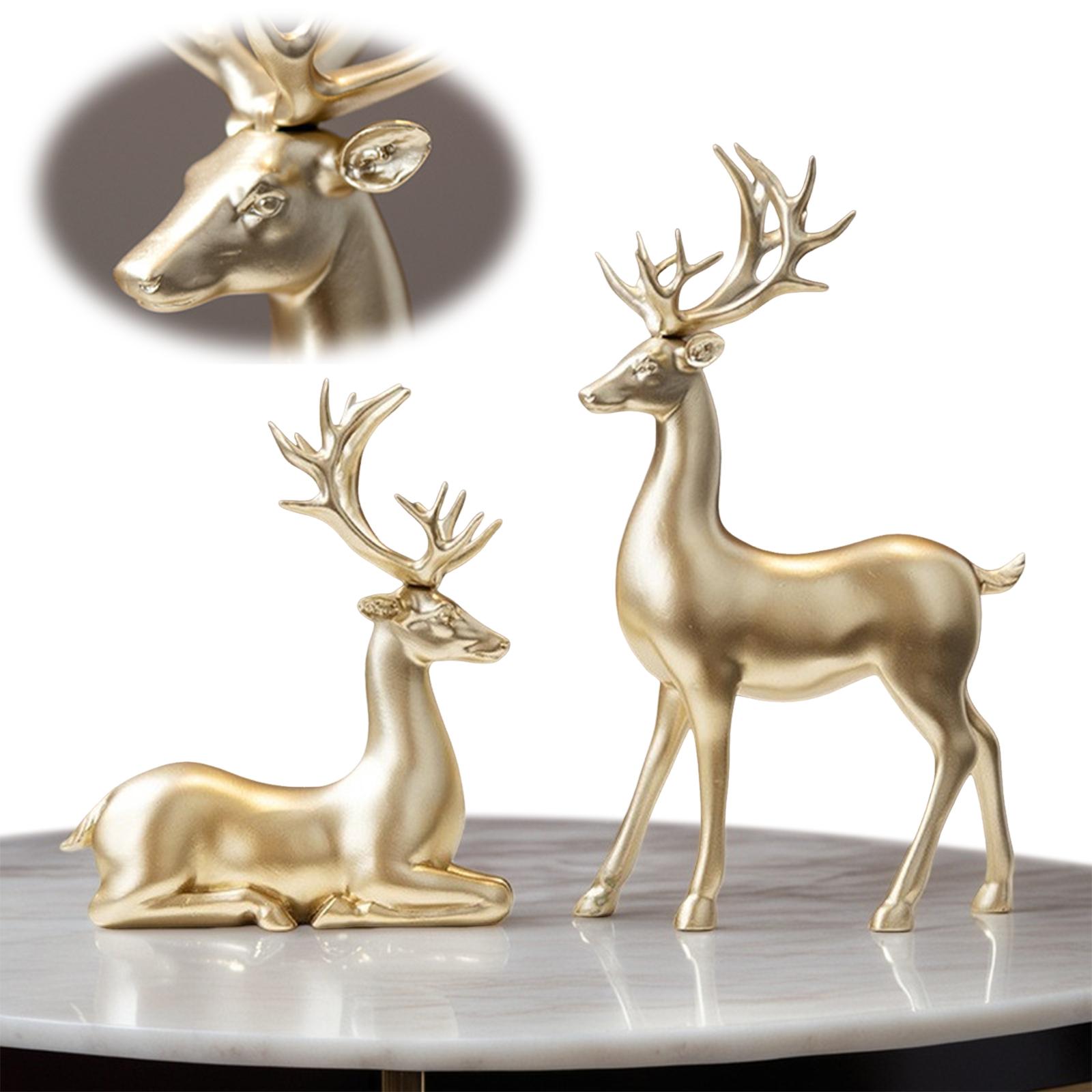 2 шт. Рождественская фигурка оленя Золотой олень Сидящий и стоящий Креативные украшения Рождественская скульптура оленя Украшение для зимнего фестиваля China Mainland