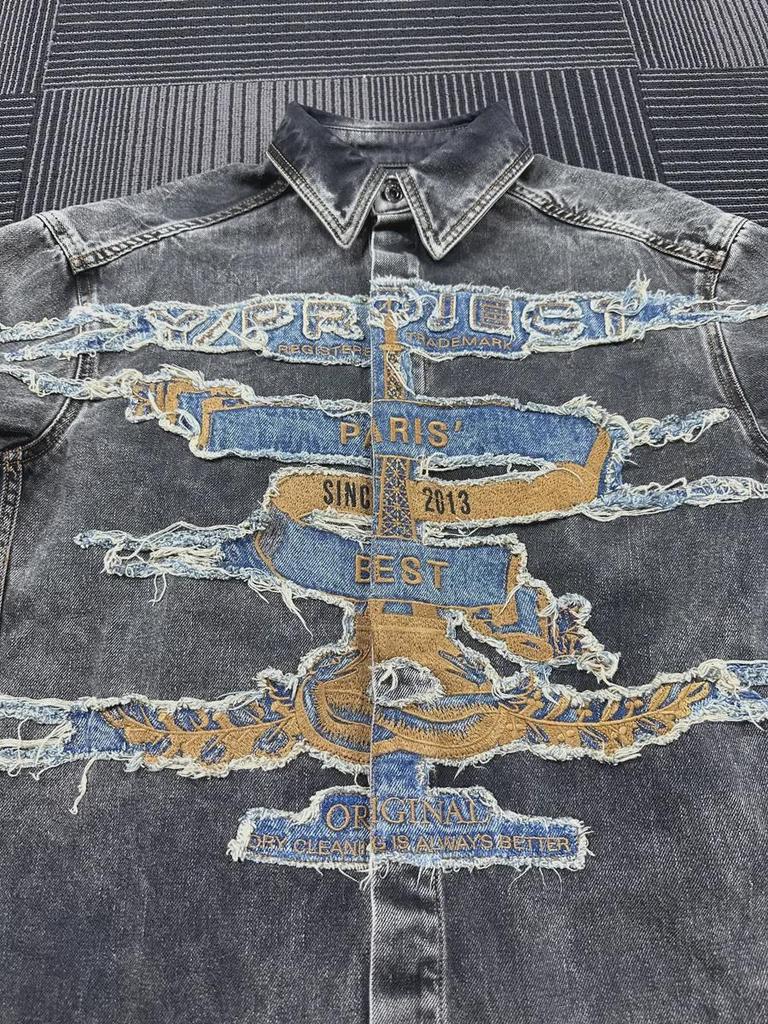 2025 New Style Distressed Embroidery Denim Jacket - Washed Long-Sleeve for Spring/Autumn