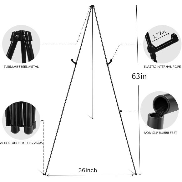 RRFTOK Easel Stand for Sign,63'' Instant Lightweight Portable Ground Easel for Wedding Sign and Poster Display Stand, Metal Tripod with Portable