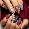 Ballet Coffin Press-On Nails Set, Mixed & Red Shades, Medium Length, Glossy Finish, Floral & Heart Patterns, with Nail File & Jelly Glue