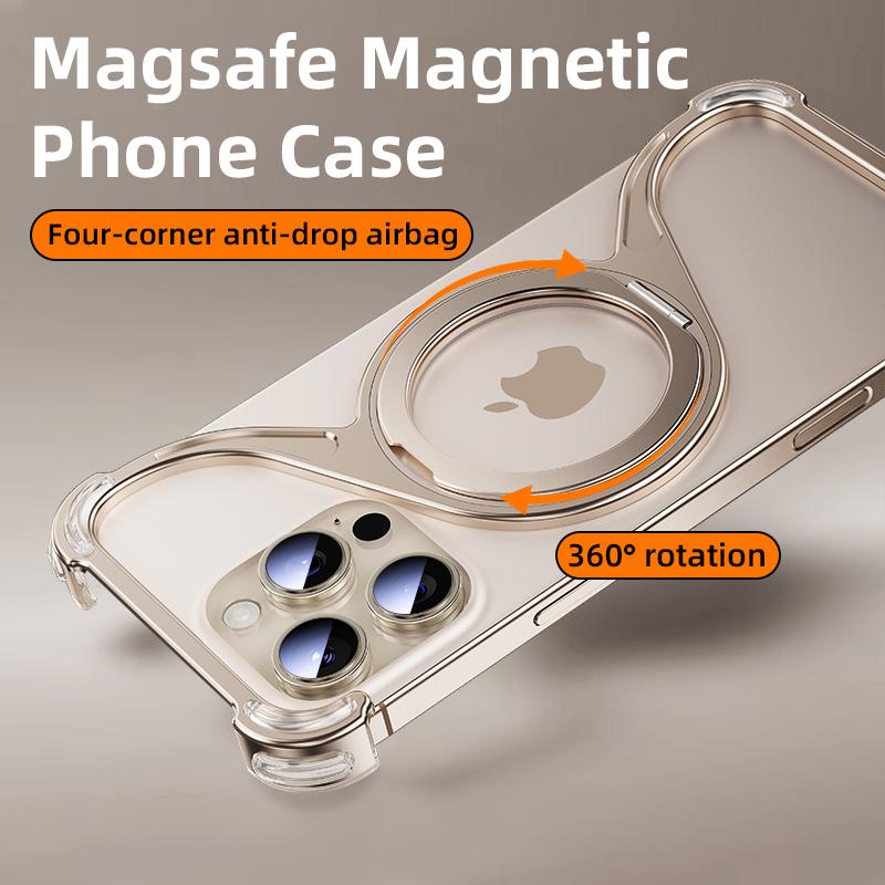 Husă magnetică pentru telefon din metal pentru Iphone 13 14 15 16 Pro Max Stand Capa de telefon în formă de W Suport din aliaj de aluminiu Carcasă de răcire fără cadru