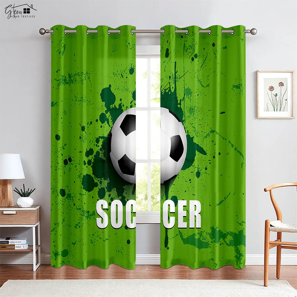 Cooles Wasser und Feuer Fußball Heißblütig 3D-gedruckte Vorhänge Geeignet für Schlafzimmer Wohnzimmer E-Sports Dekorative Vorhänge 2 Stück