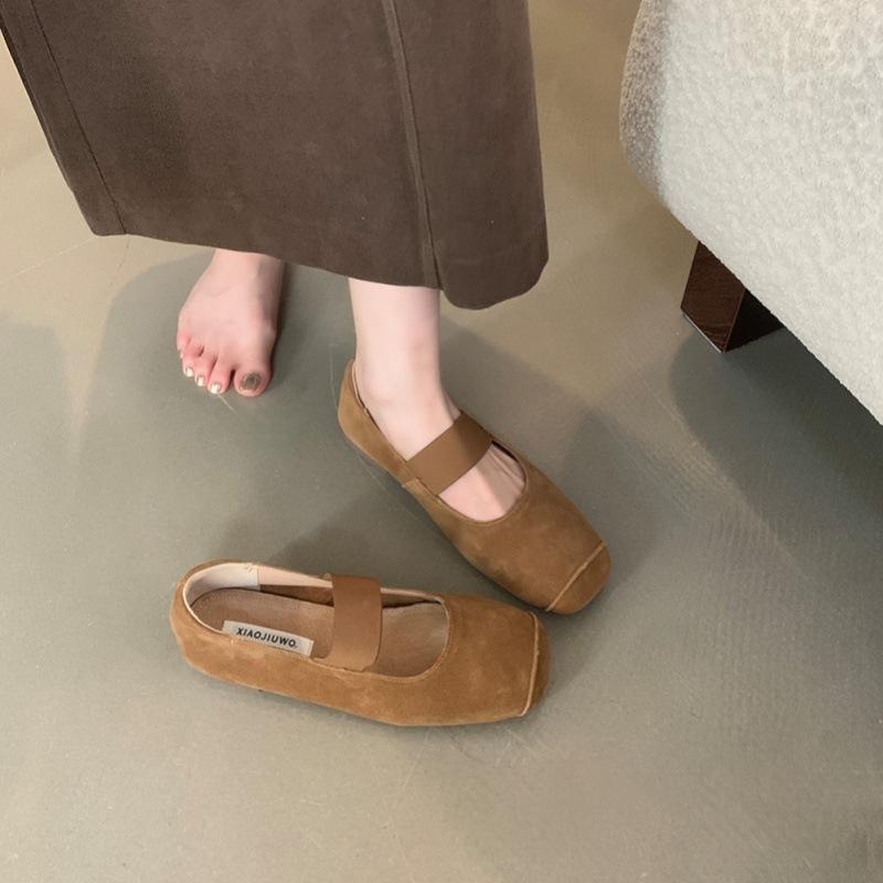 Main Push Version! Ballet Soft Leather Round Head Shallow Mouth Single Shoes Women's Autumn New Retro Elastic Band Flat-soled Beanie Shoes